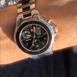 Black Ceramic and silver Michele watch